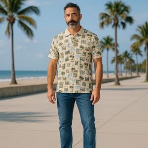 Big Dogs Yellow Golf Print Polo Shirt Large Hawaiian Novelty